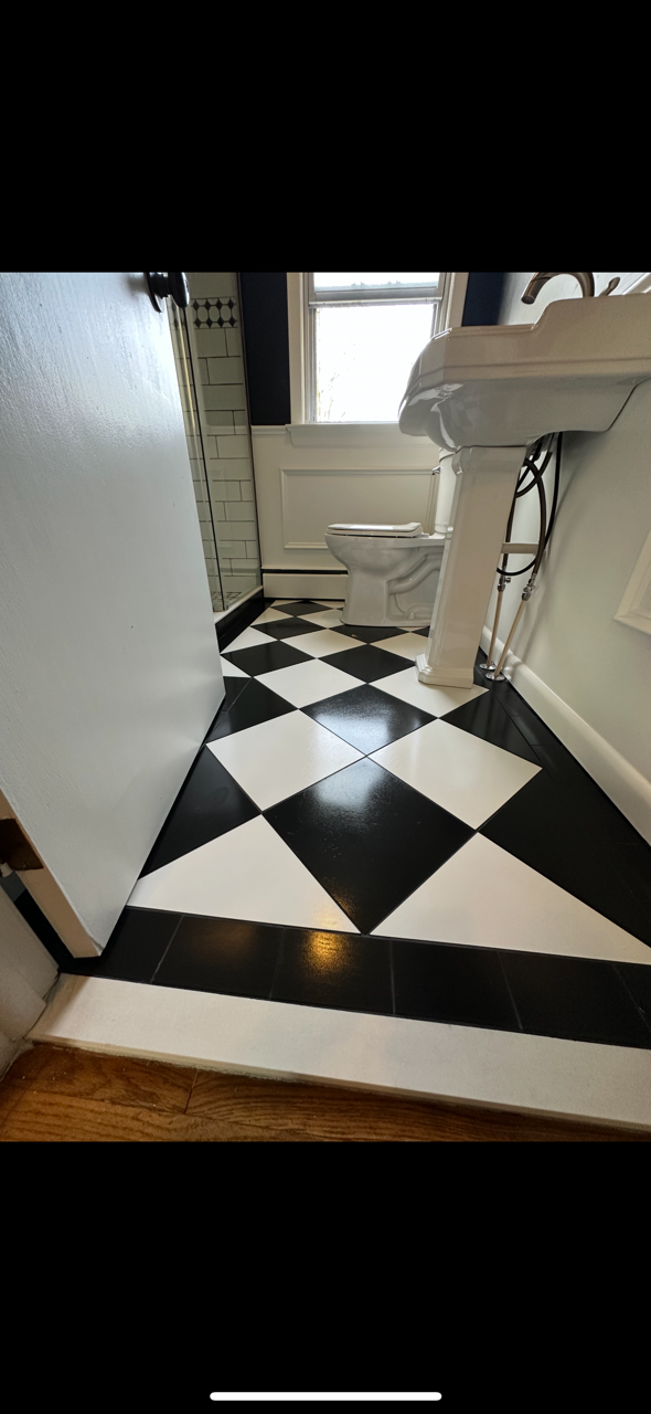 Finished checkered tile floor
